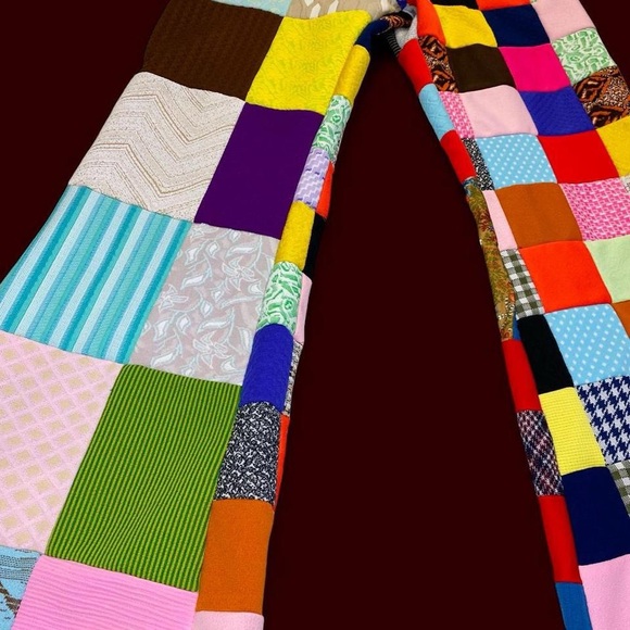 Vintage 70’s Handmade Colorful Patchwork Hippie Festival High Rise Flare Pants - Picture 4 of 8